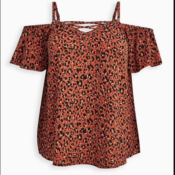 torrid Tops - TORRID - 2X - Cheetah Print - Cold Shoulder Blouse